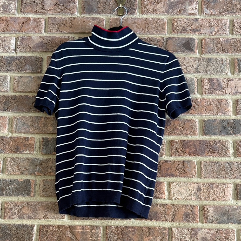 American Living Navy and White Striped Turtleneck Sweater